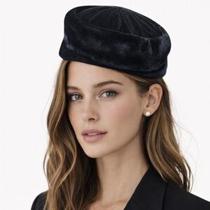 Vintage Black Velvet Pillbox Hat 1960s Mod Jackie O Style Retro Classic Ladylike